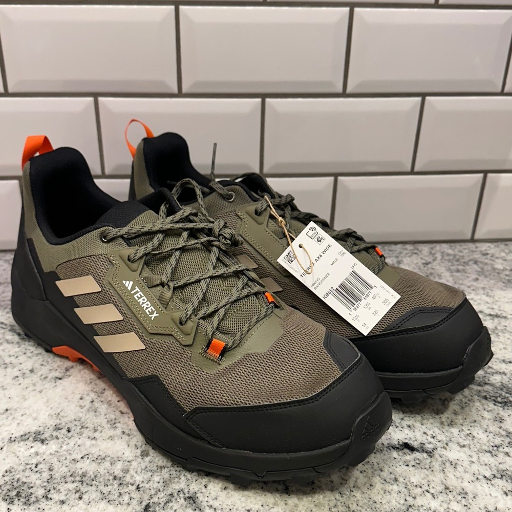 Adidas Terrex AX4 Wide Men's Hiking Trail Shoes Olive Green Orange Sz 14